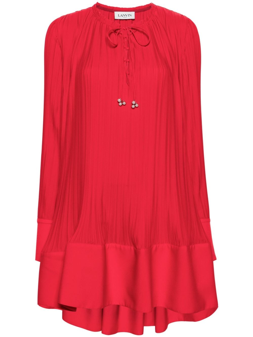 فستان أحمر قصير مطوي من مادة الكريب - مجموعة ربيع وصيف 2024