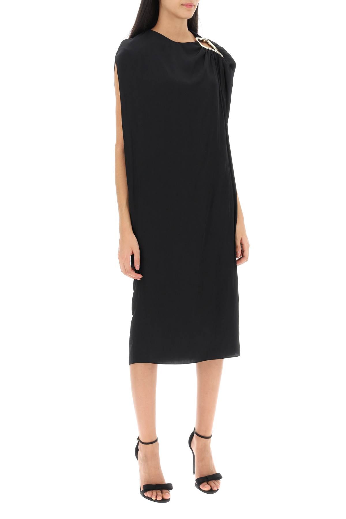 Chic Black Draped Midi Dress for Women