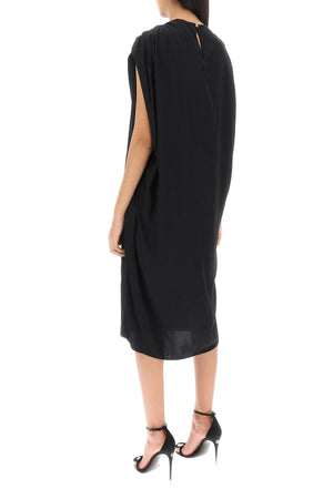 Chic Black Draped Midi Dress for Women