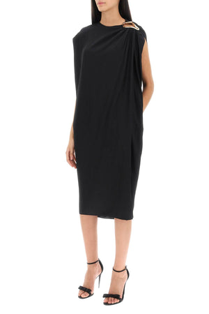 Chic Black Draped Midi Dress for Women