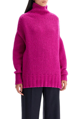 LANVIN Luxurious High-Neck Wool Sweater with Pin Accents