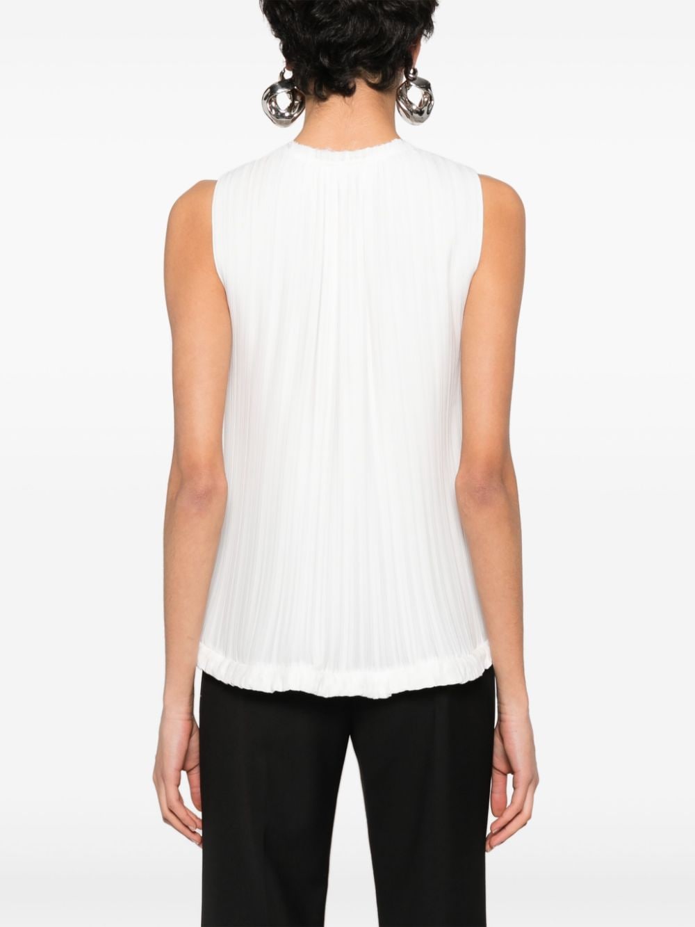 Sleeveless Plissé Top with Raw-Cut Detail