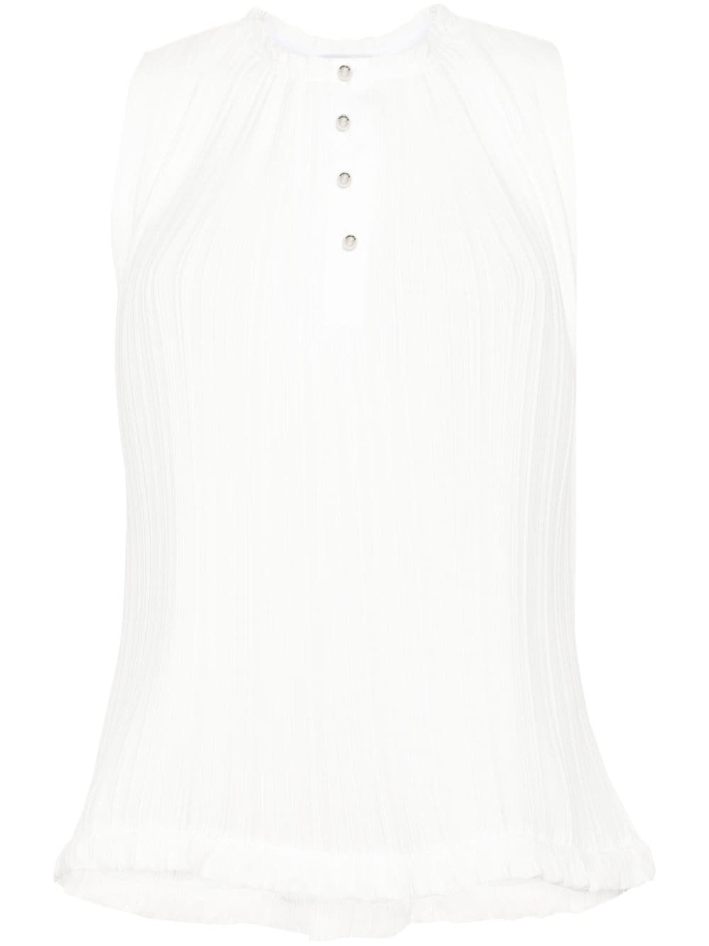 Sleeveless Plissé Top with Raw-Cut Detail