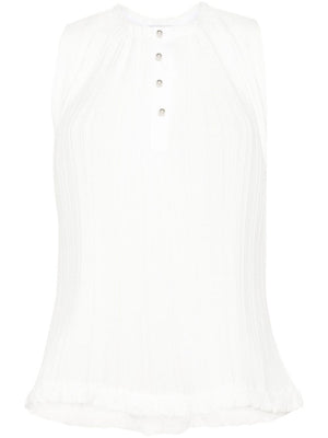 Sleeveless Plissé Top with Raw-Cut Detail