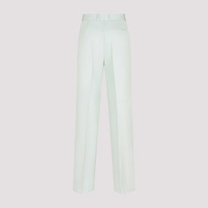 LANVIN Green Wide Leg Tailored Pants in 100% Virgin Wool for Women - SS23