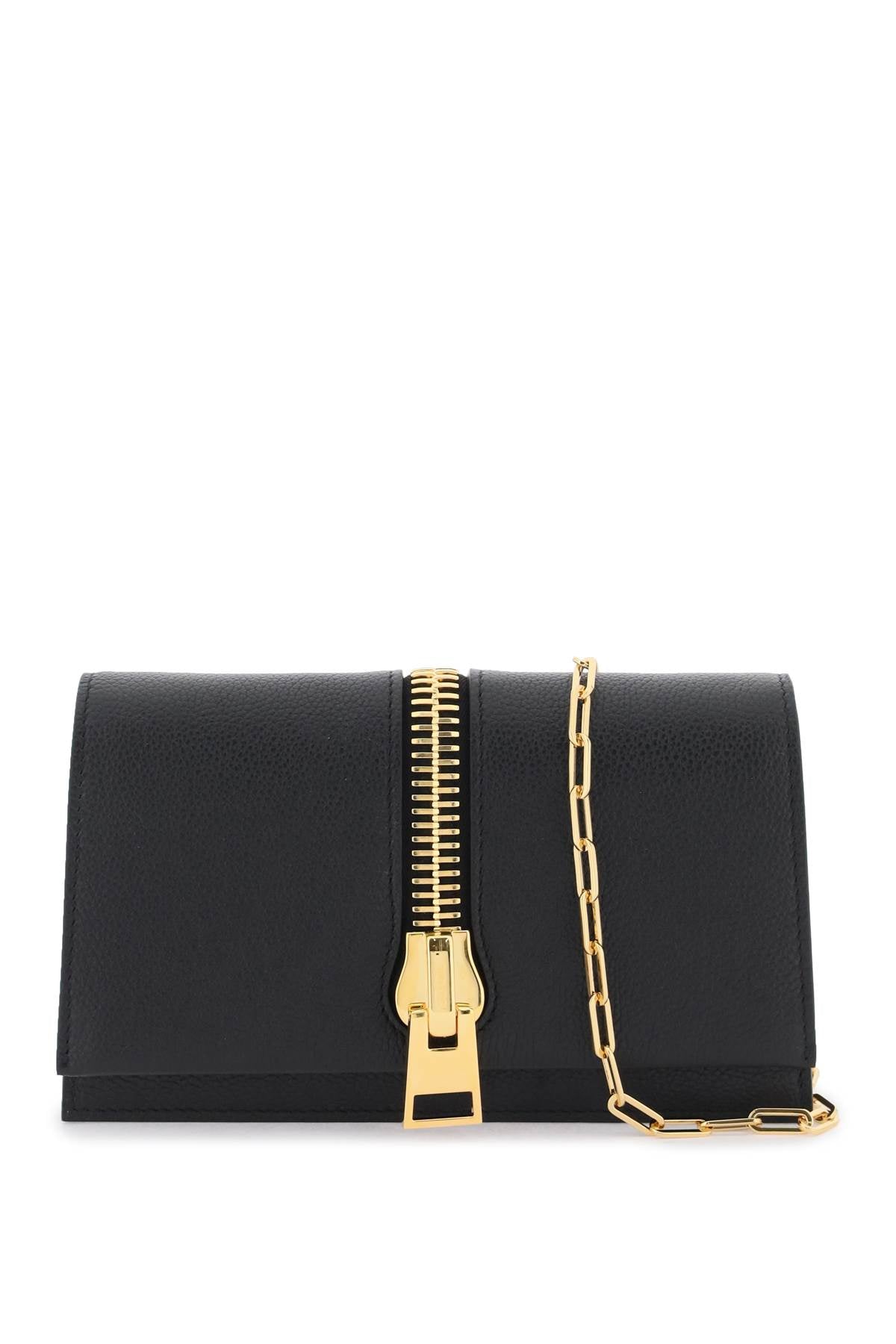 TOM FORD Black Grained Leather Mini Clutch with Gold-Tone Chain Strap