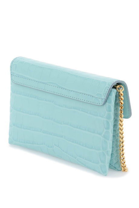 華麗的鱷魚紋皮手提袋─藍色