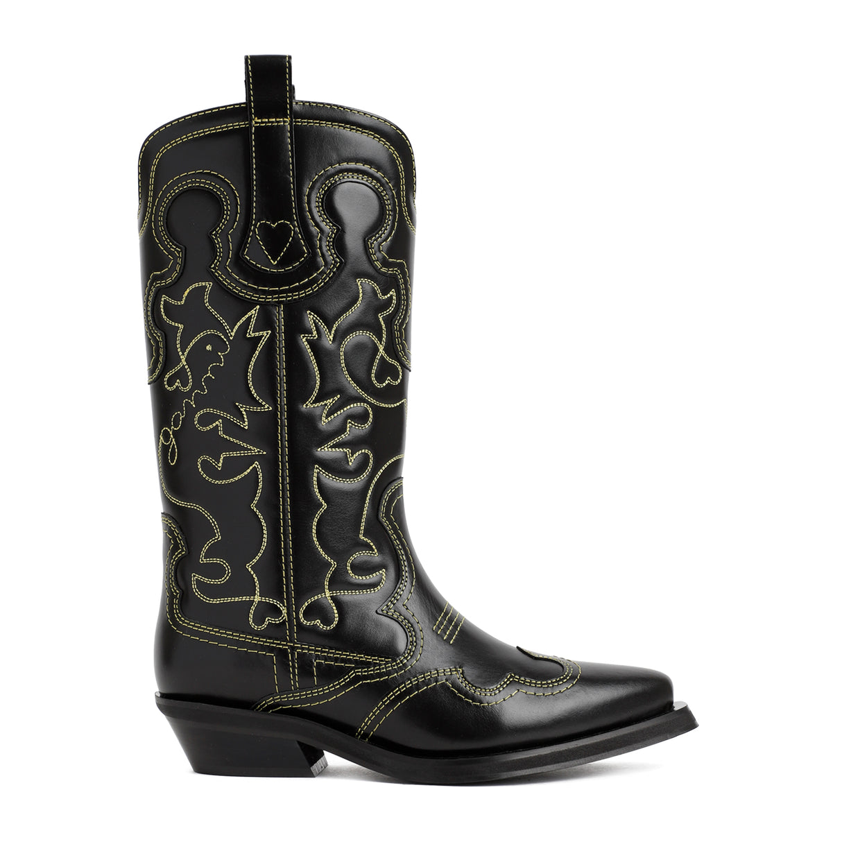 GANNI Embroidered Western Boots - Women's 100% Calf Leather Shoes in Mixed Colours