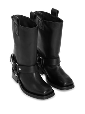 GANNI Women's Black Leather Biker Boots for SS24