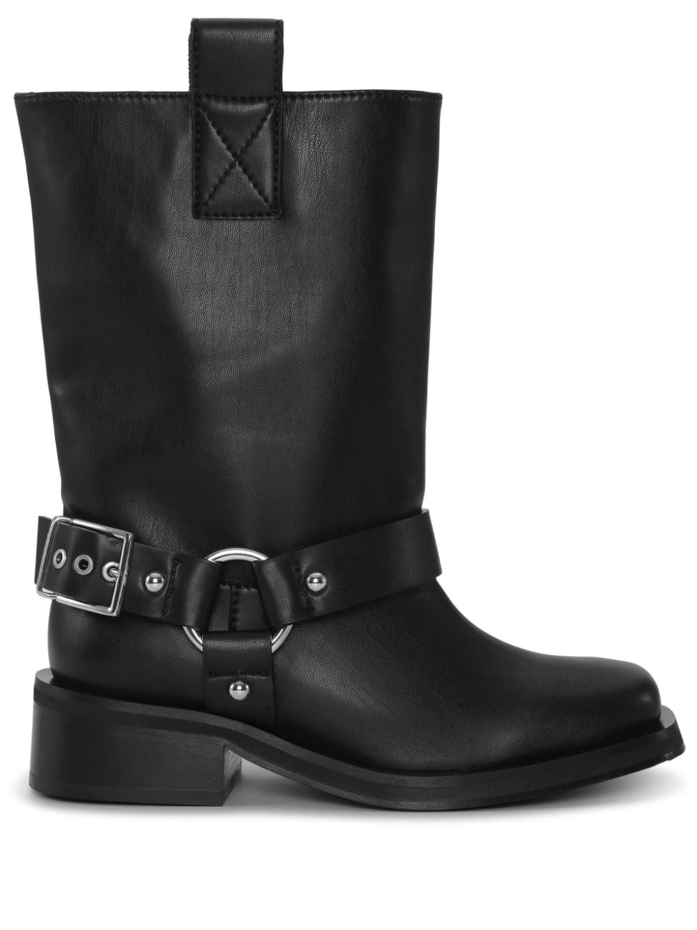 GANNI Women's Black Leather Biker Boots for SS24