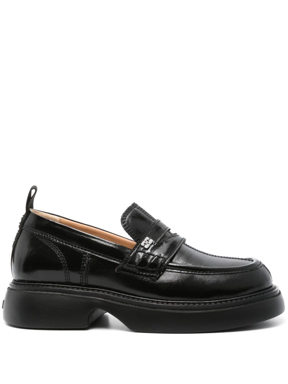 GANNI Chic Black Platform Loafers with Logo Detail