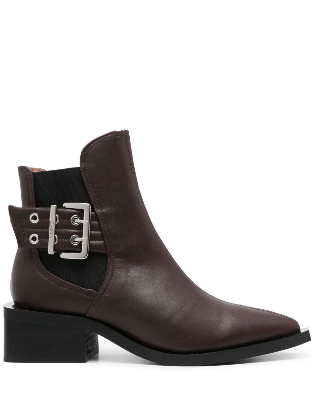 GANNI Chocolate 45MM Buckled Leather Boots