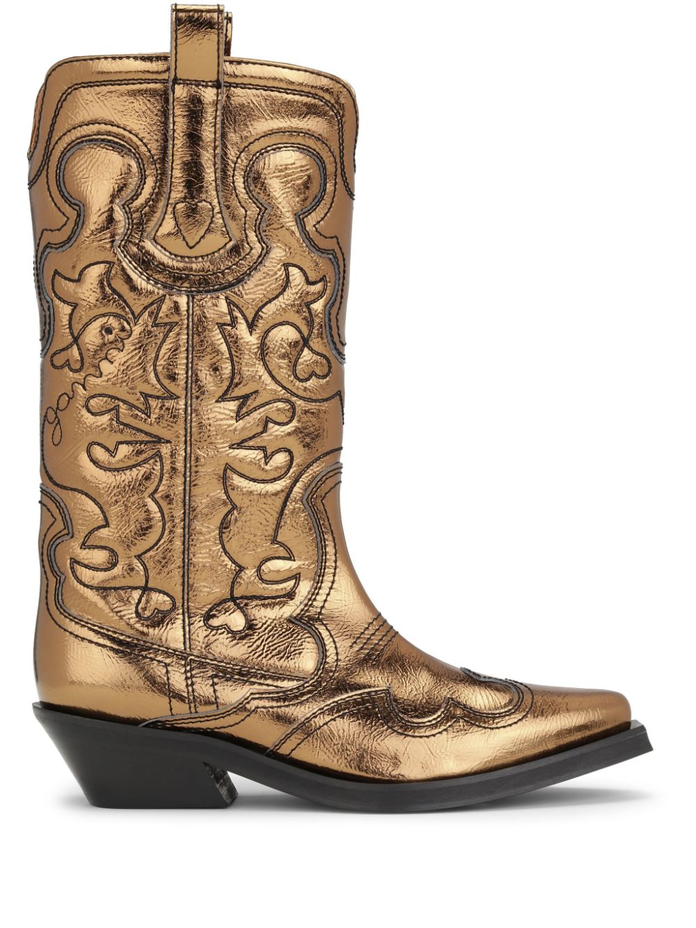 GANNI Embroidered Western Boots with Cuban Heel