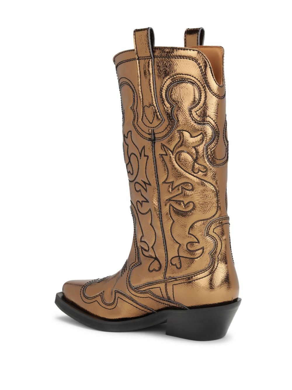 GANNI Embroidered Western Boots with Cuban Heel