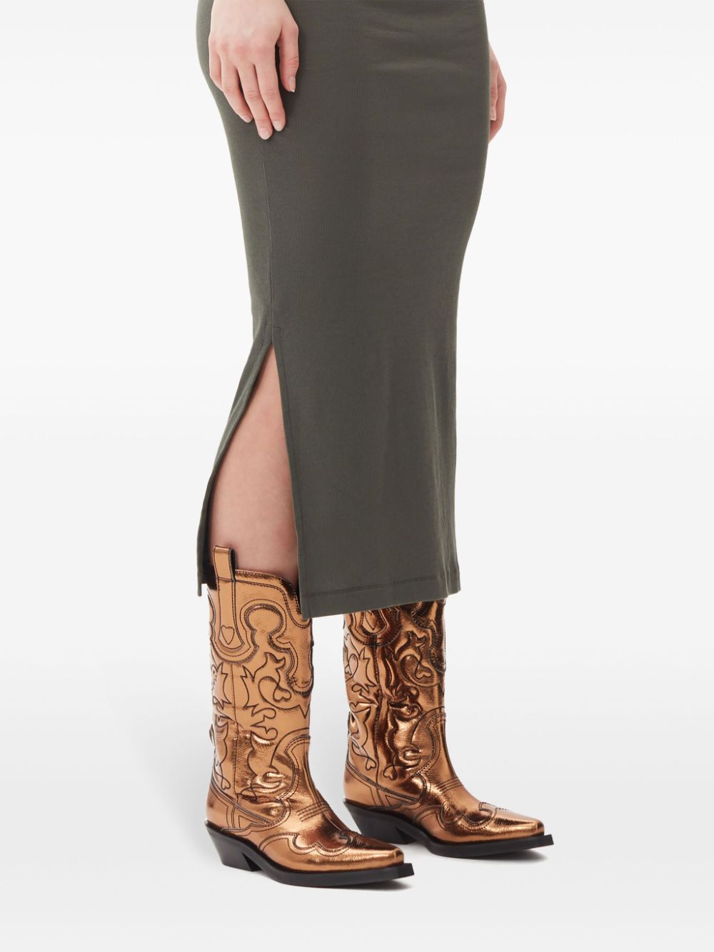 GANNI Embroidered Western Boots with Cuban Heel