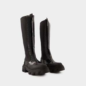 Giày Boots Cao Cổ Cao Gót Thiết Kế Đế Xẻ