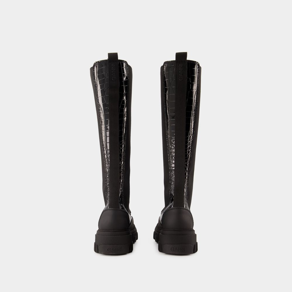 Giày Boots Cao Cổ Cao Gót Thiết Kế Đế Xẻ