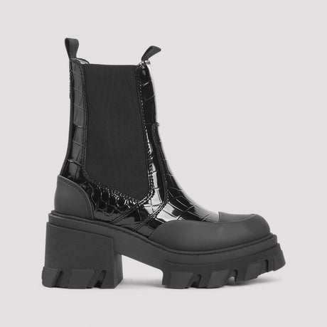 GANNI Elevated Mid-Calf Croco Patent Chelsea Boots