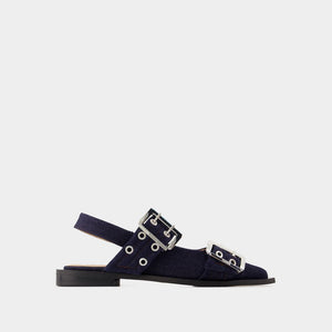 GANNI Eco-Friendly Buckle Ballerinas in Blue