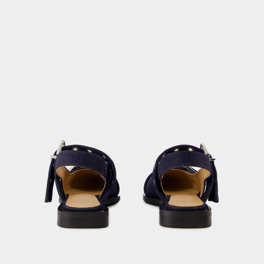 GANNI Eco-Friendly Buckle Ballerinas in Blue