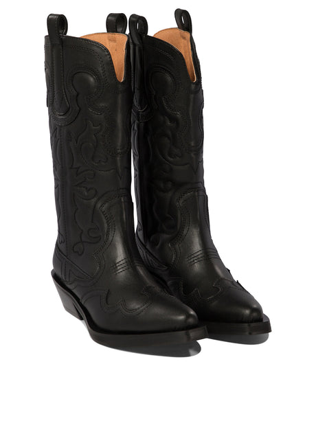 GANNI Chic Western-Inspired Ankle Boots with Cuban Heel