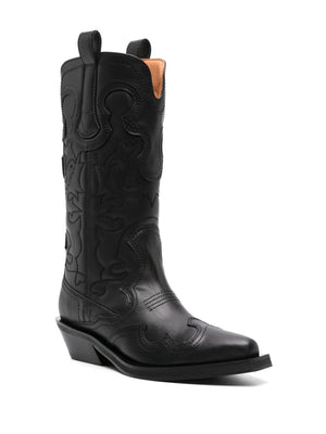 GANNI Stylish Black Embroidered Western Boots for Women - SS24