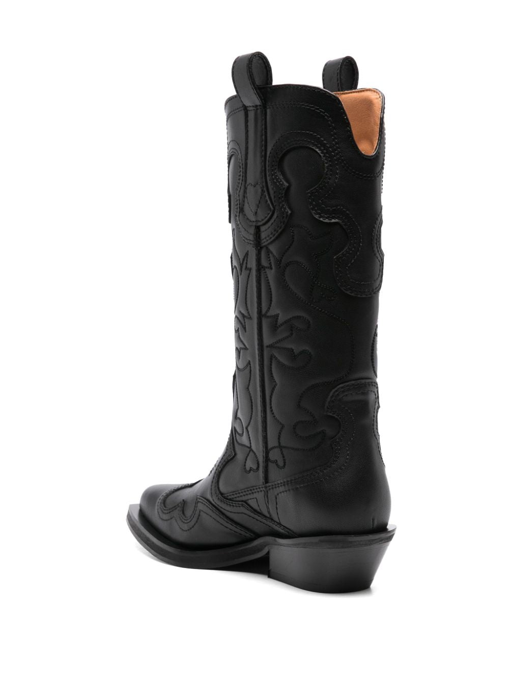 GANNI Stylish Black Embroidered Western Boots for Women - SS24