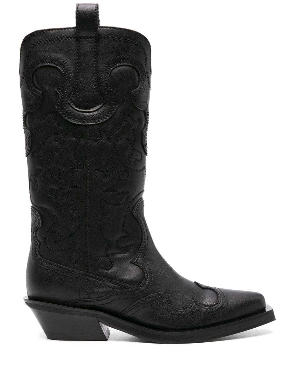 GANNI Stylish Black Embroidered Western Boots for Women - SS24