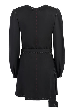 MAISON MARGIELA Black Wool Playsuit with Padded Shoulders and Waist Belt for Women