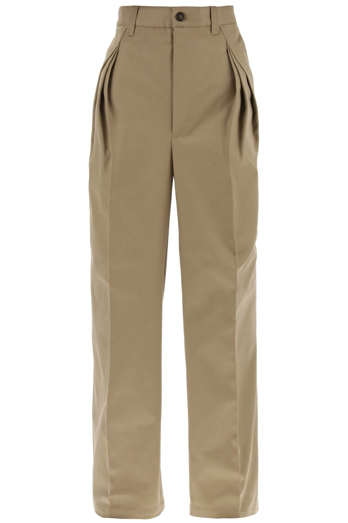 MAISON MARGIELA Beige Cotton Blend Trousers with Triple Pleat for Women