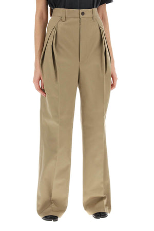 MAISON MARGIELA Beige Cotton Blend Trousers with Triple Pleat for Women