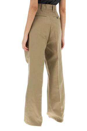 MAISON MARGIELA Beige Cotton Blend Trousers with Triple Pleat for Women