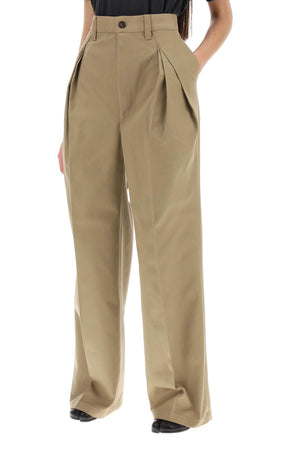 MAISON MARGIELA Beige Cotton Blend Trousers with Triple Pleat for Women