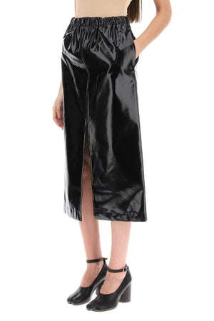 MAISON MARGIELA Black Elastic Skirt with Side Pockets and Slit Hem for 2024 FW23