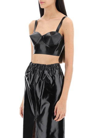 MAISON MARGIELA Latex Cropped Top with Sculpted Bullet Cups, Size IT 40