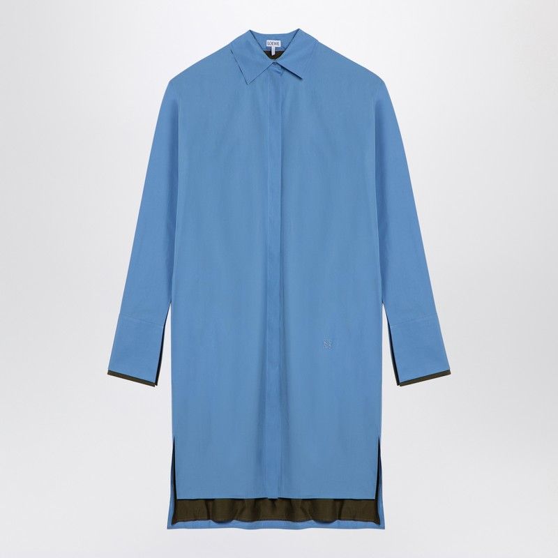 LOEWE Elegant Light Blue Cotton Asymmetrical Shirt Dress