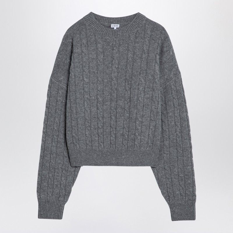 LOEWE Elegant Grey Cable-Knit Wool Sweater