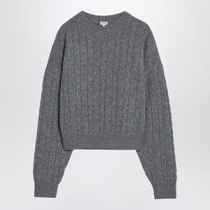 LOEWE Elegant Grey Cable-Knit Wool Sweater