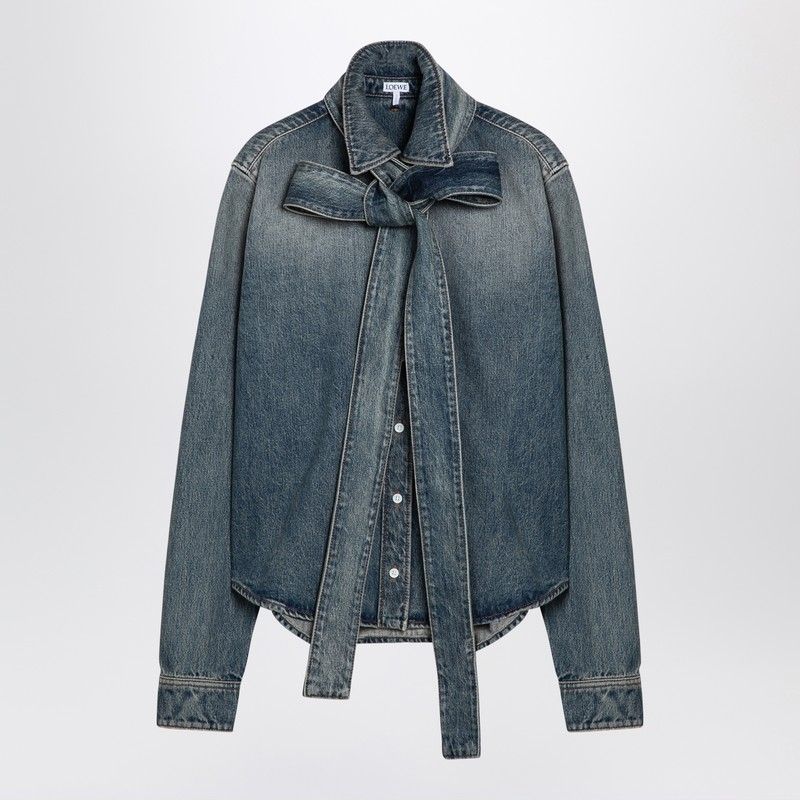 LOEWE Elegant Blue Denim Bow Shirt