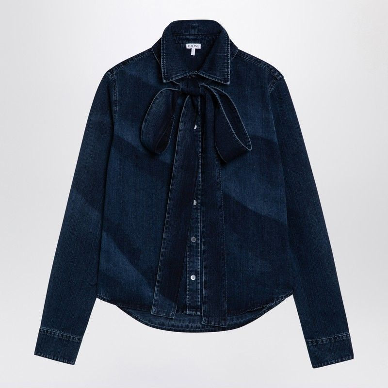 LOEWE Indigo Denim Shirt with Removable Bow