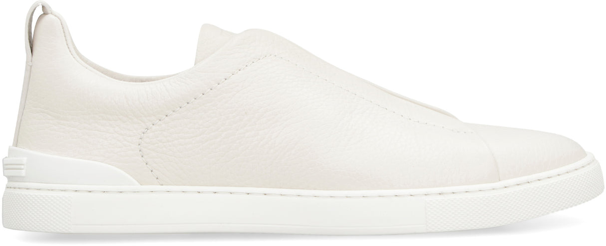 ZEGNA Men's White Triple Stitch Leather Sneakers