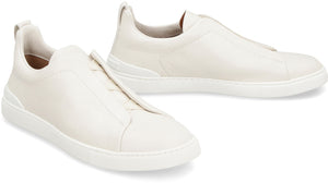 ZEGNA Men's White Triple Stitch Leather Sneakers