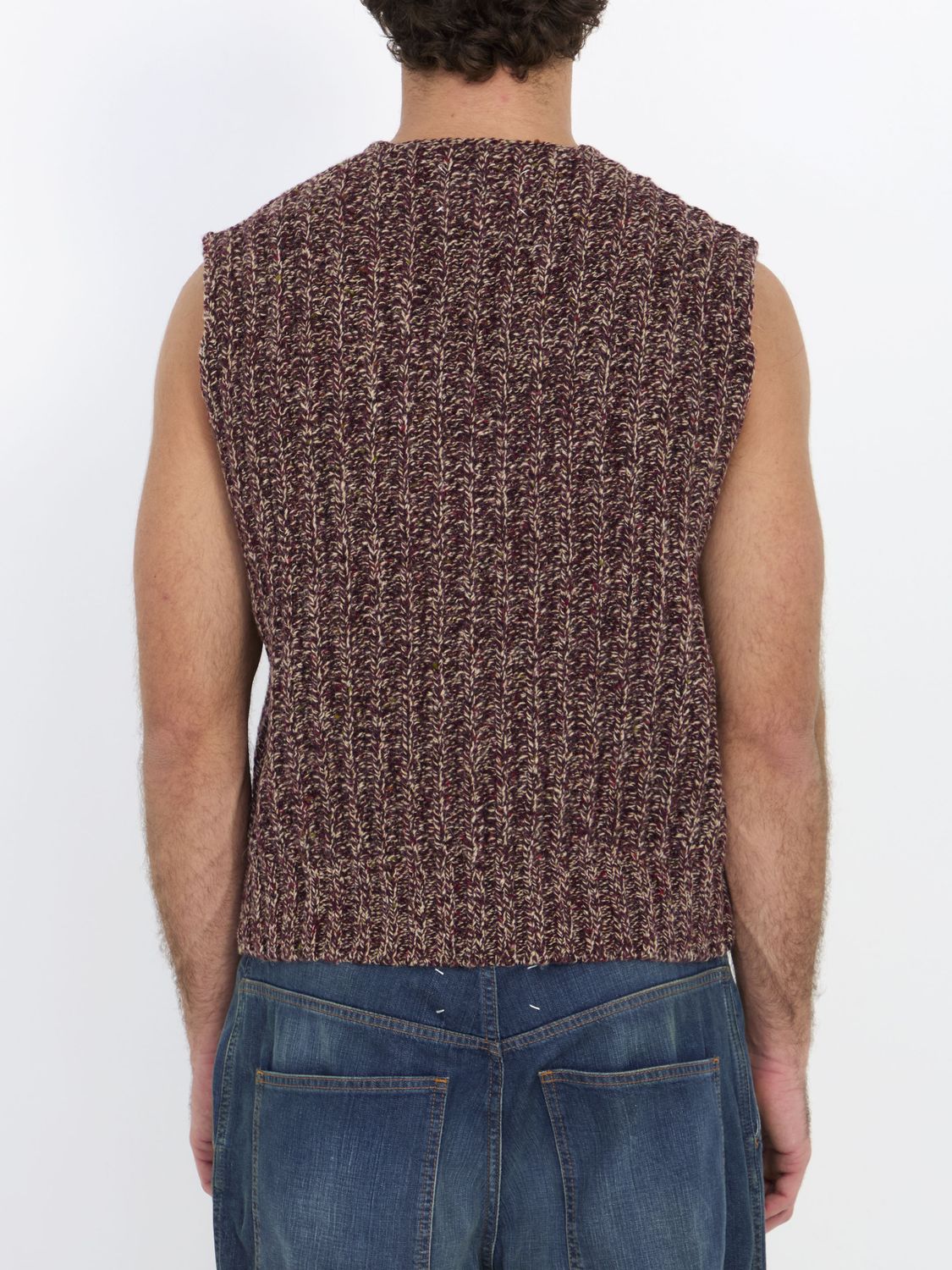 MAISON MARGIELA Bordeaux Chunky Braided Knit Vest with V-Neckline for Men
