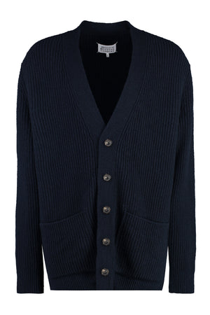 MAISON MARGIELA Luxurious Blue Ribbed Wool and Cashmere Cardigan for Men