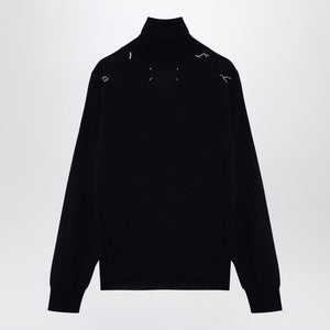 MAISON MARGIELA  Navy Blue BLUE TURTLENECK SWEATER IN WOOL