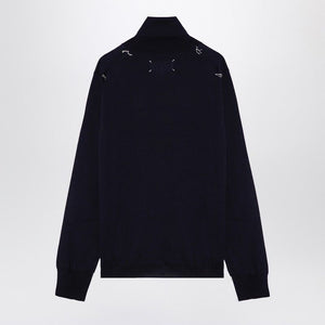 MAISON MARGIELA Men's Turtleneck Pullover in Navy Blue Wool