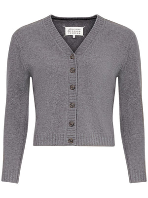 MAISON MARGIELA Elegant Grey Wool V-Neck Cardigan