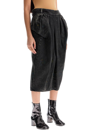 MAISON MARGIELA Distressed Denim Midi Skirt with Pleats