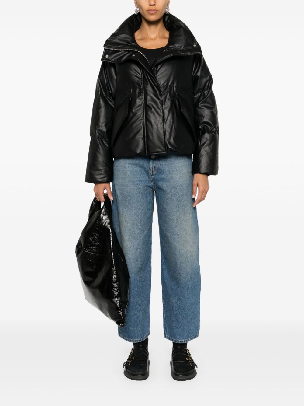 MM6 MAISON MARGIELA Padded Faux Leather Jacket with Funnel Neck for Women