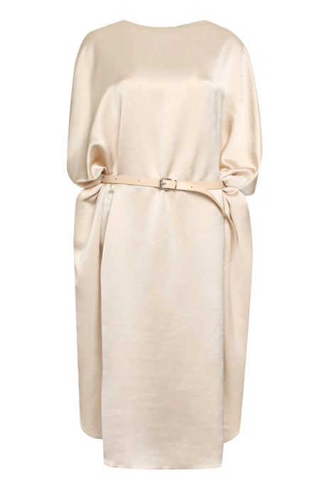 MM6 MAISON MARGIELA Elegant White Satin Dress with Leather Belt and Belt Loops for Women - SS23 Collection